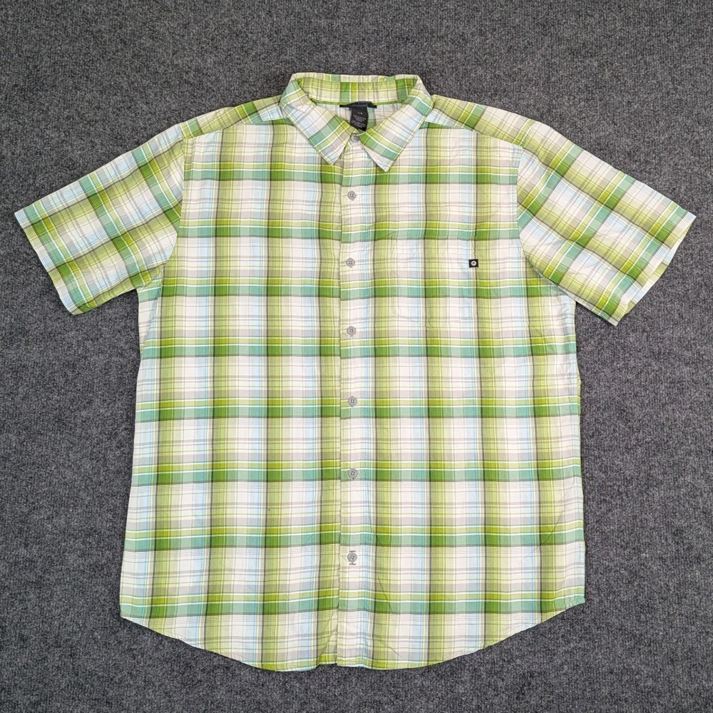 Marmot Mens Green Plaid Short Sleeve Nylon Hiking Button Down‎ Shirt Large